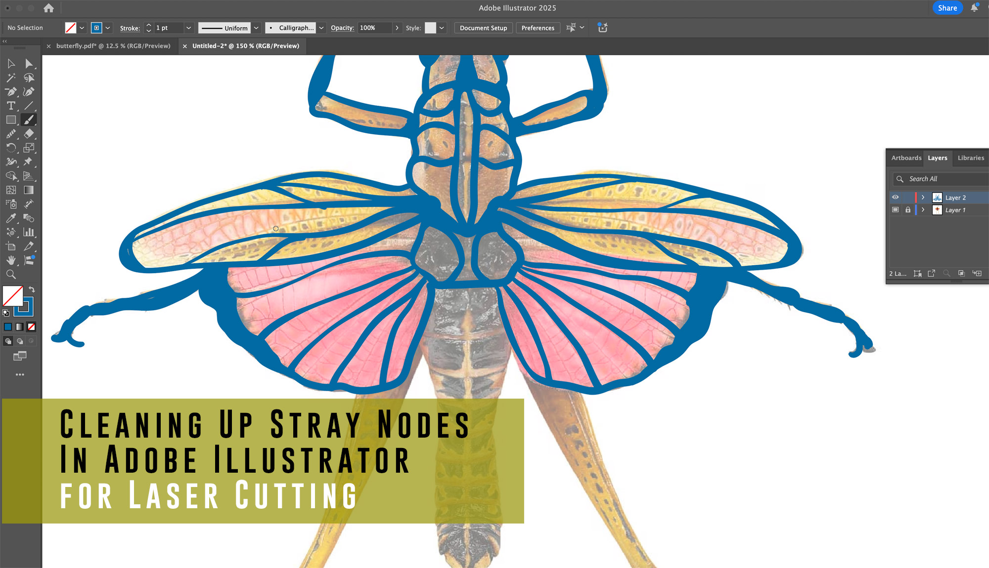 Cleaning Up Stray Nodes in Adobe Illustrator for Paper cut Insect Illustrations